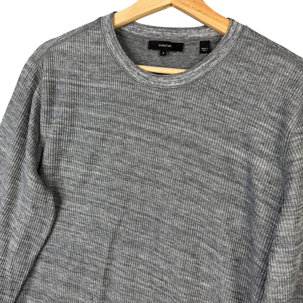 Vince Mens Gray Space Dye Waffle Knit Thermal Long Sleeve Crew Neck Shirt M - Picture 1 of 9